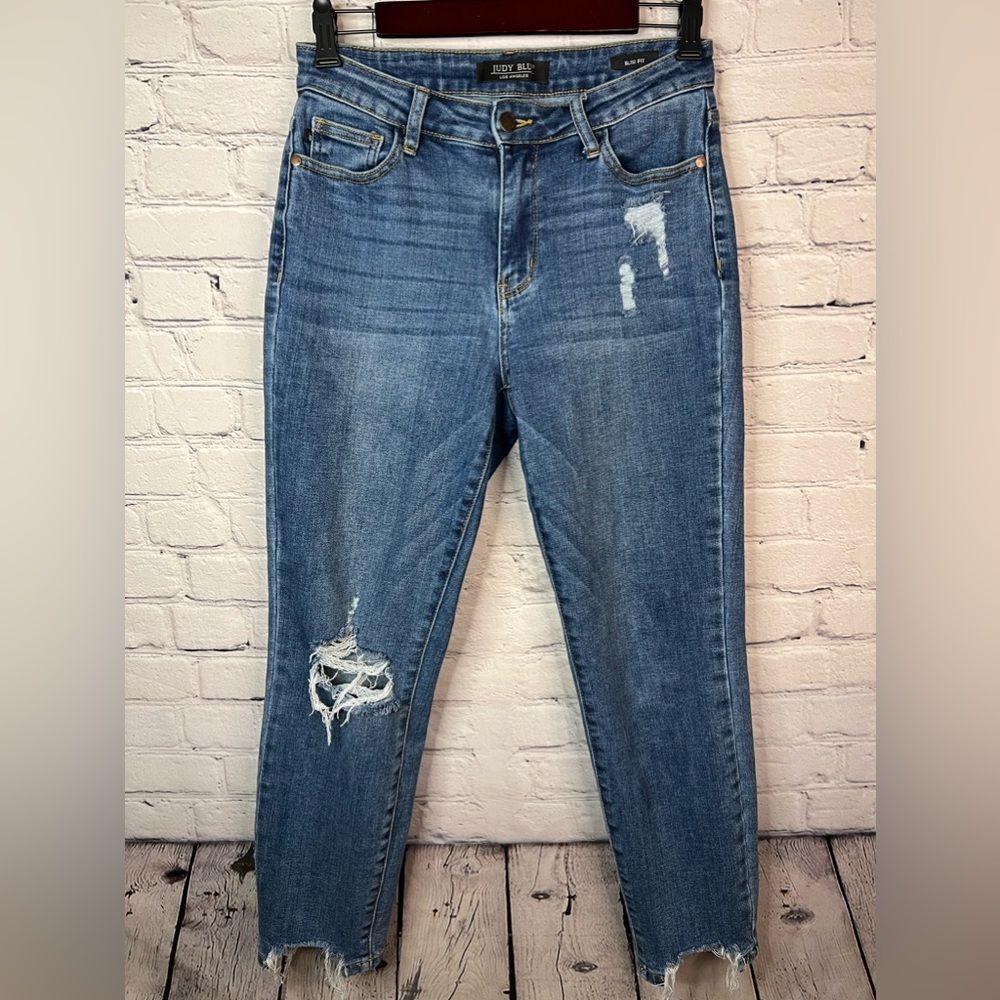 Judy‎ Blue Mid Rise Distressed Destructed Hem Slim Fit Jeans Size 5/27 JB88313